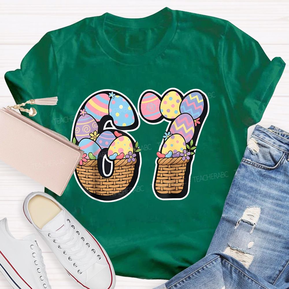 Numbers 6 And 7 Flower Basket Fonts Math Teacher T-shirt
