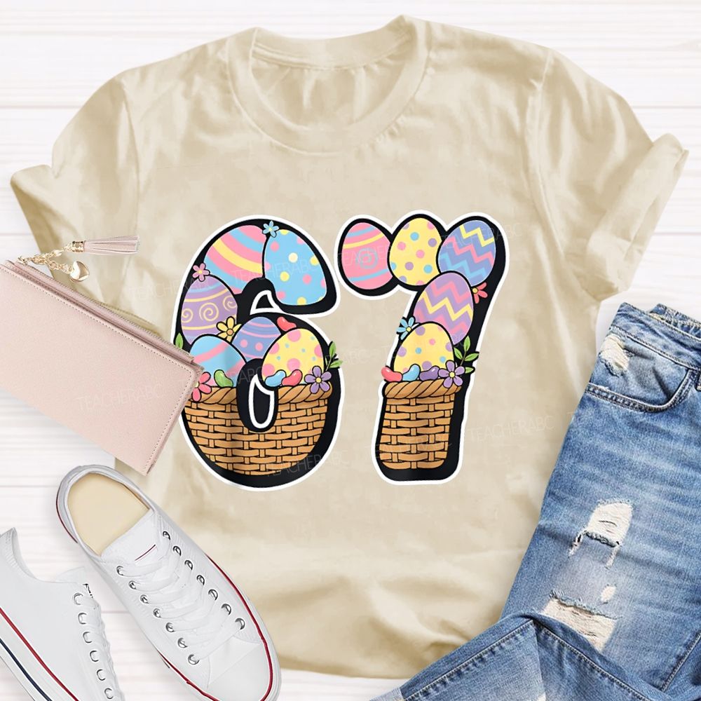 Numbers 6 And 7 Flower Basket Fonts Math Teacher T-shirt