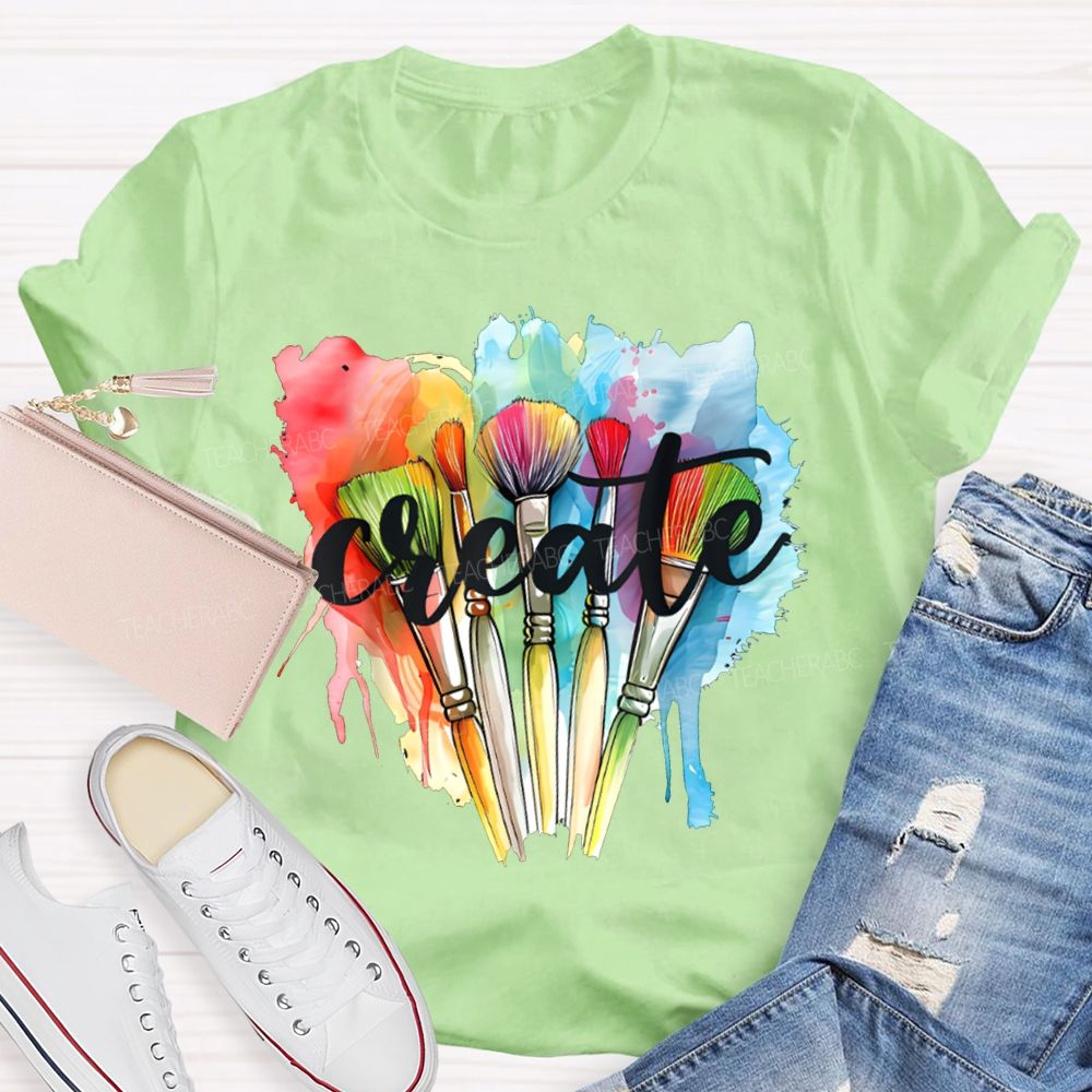 Create Colorful Tie-Dye Prints And Paintbrushes Art Teacher T-shirt