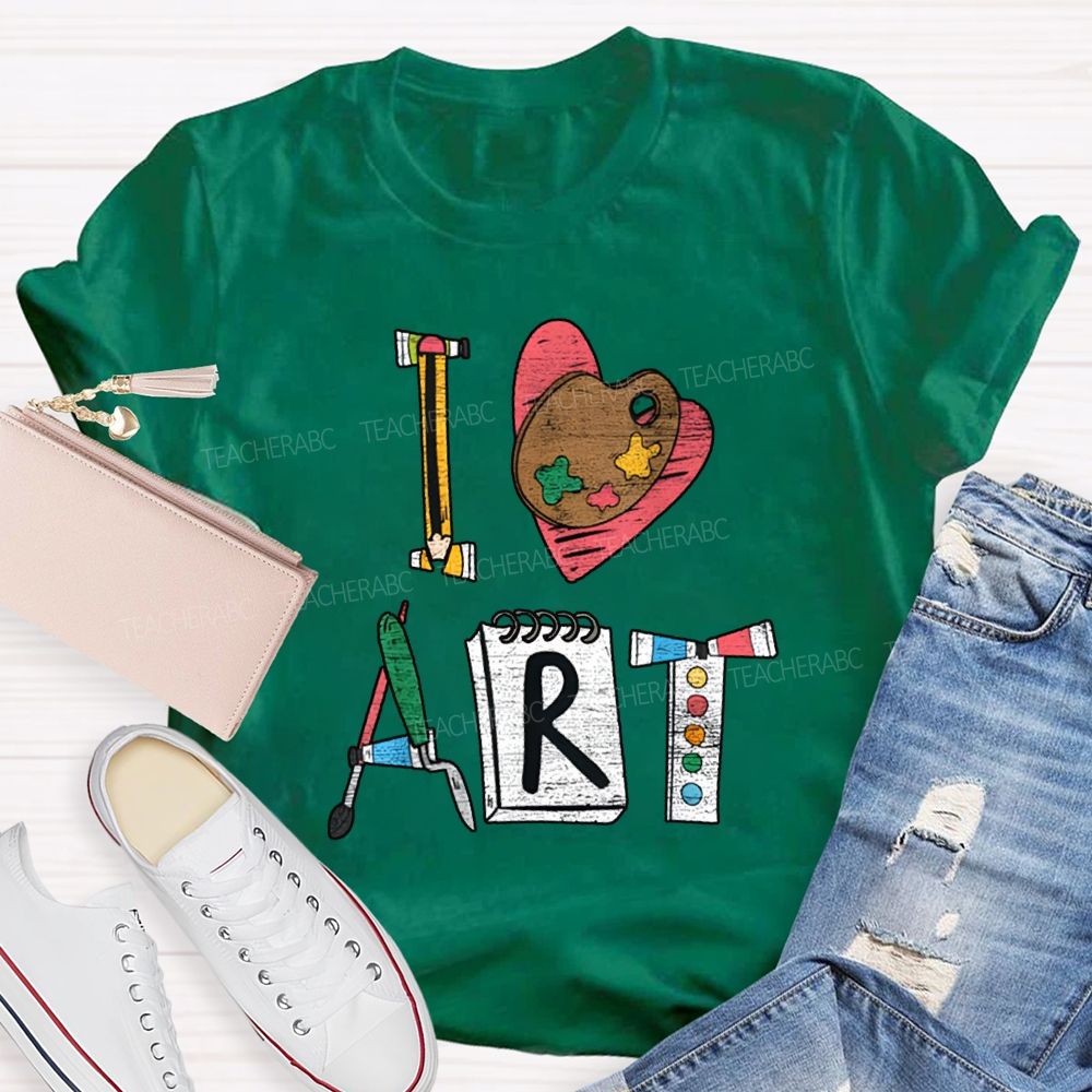 I Love Art Creative Fonts Art Teacher T-shirt
