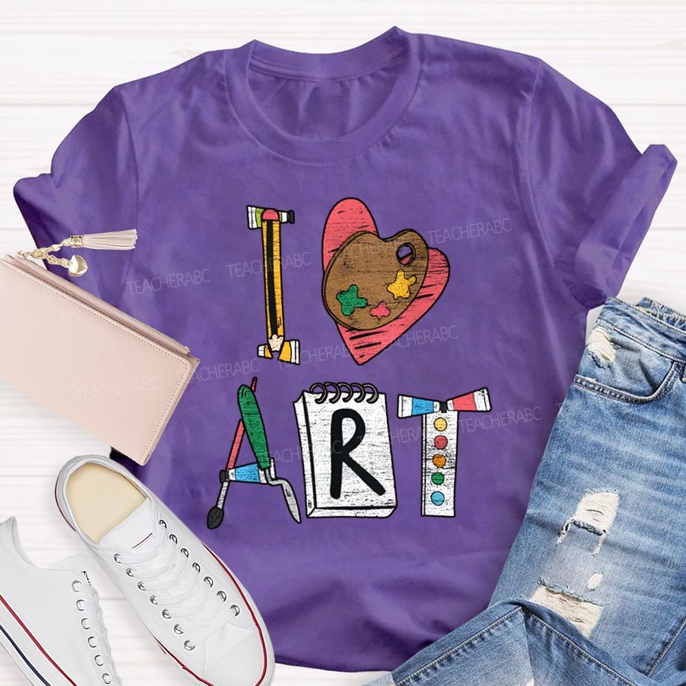 I Love Art Creative Fonts Art Teacher T-shirt