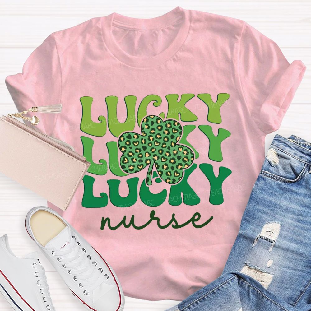 Lucky Nurse Leopard Print Clover And Colorful Font T-shirt