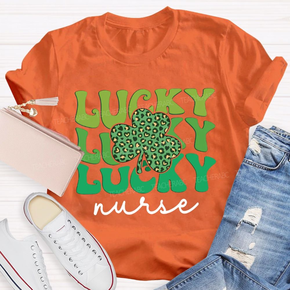 Lucky Nurse Leopard Print Clover And Colorful Font T-shirt