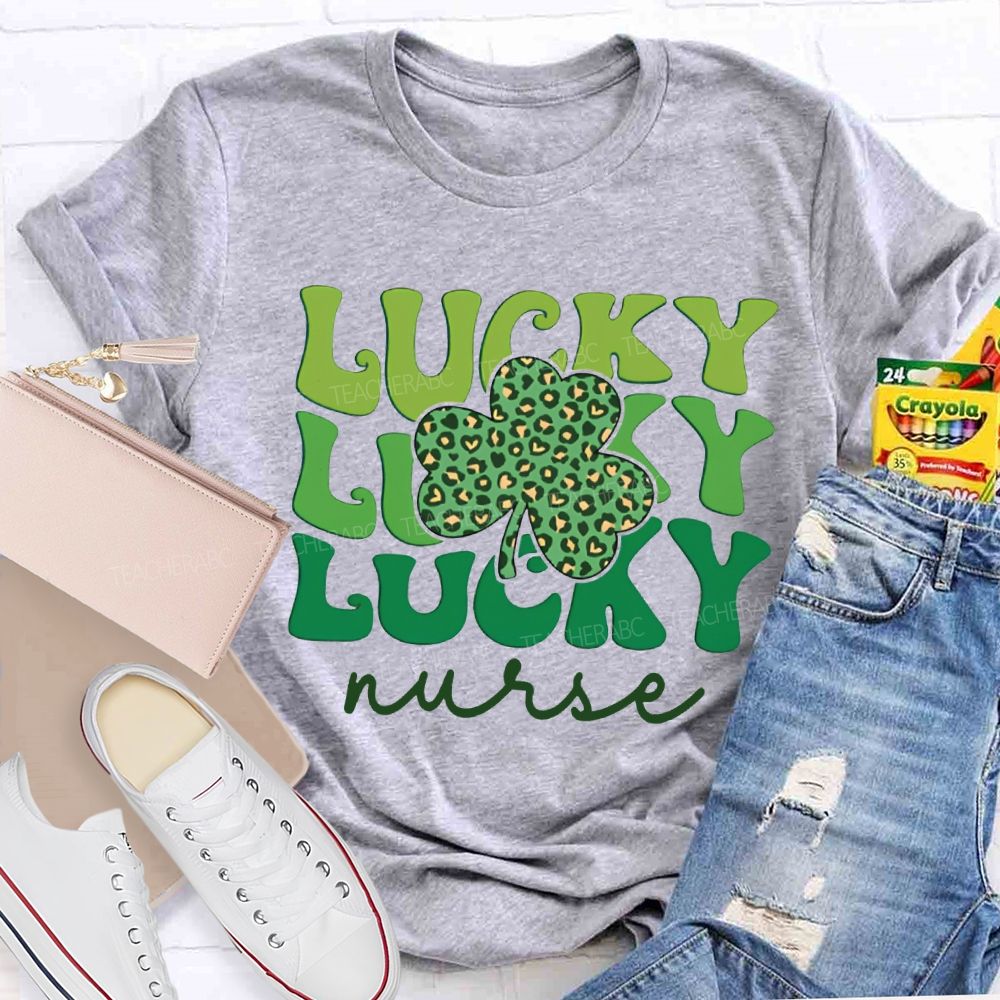 Lucky Nurse Leopard Print Clover And Colorful Font T-shirt