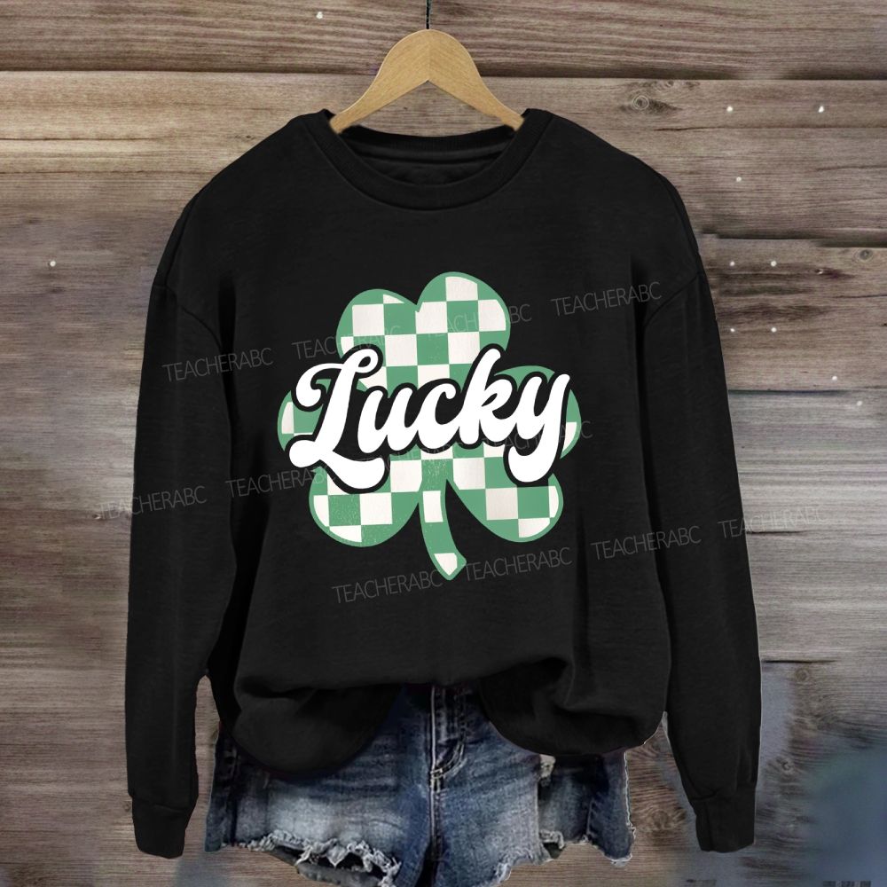 Lucky Checked Clover Saint Patrick'S Day Sweatshirt