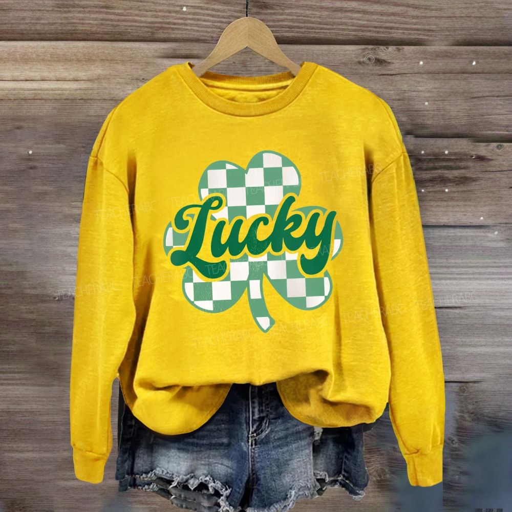 Lucky Checked Clover Saint Patrick'S Day Sweatshirt