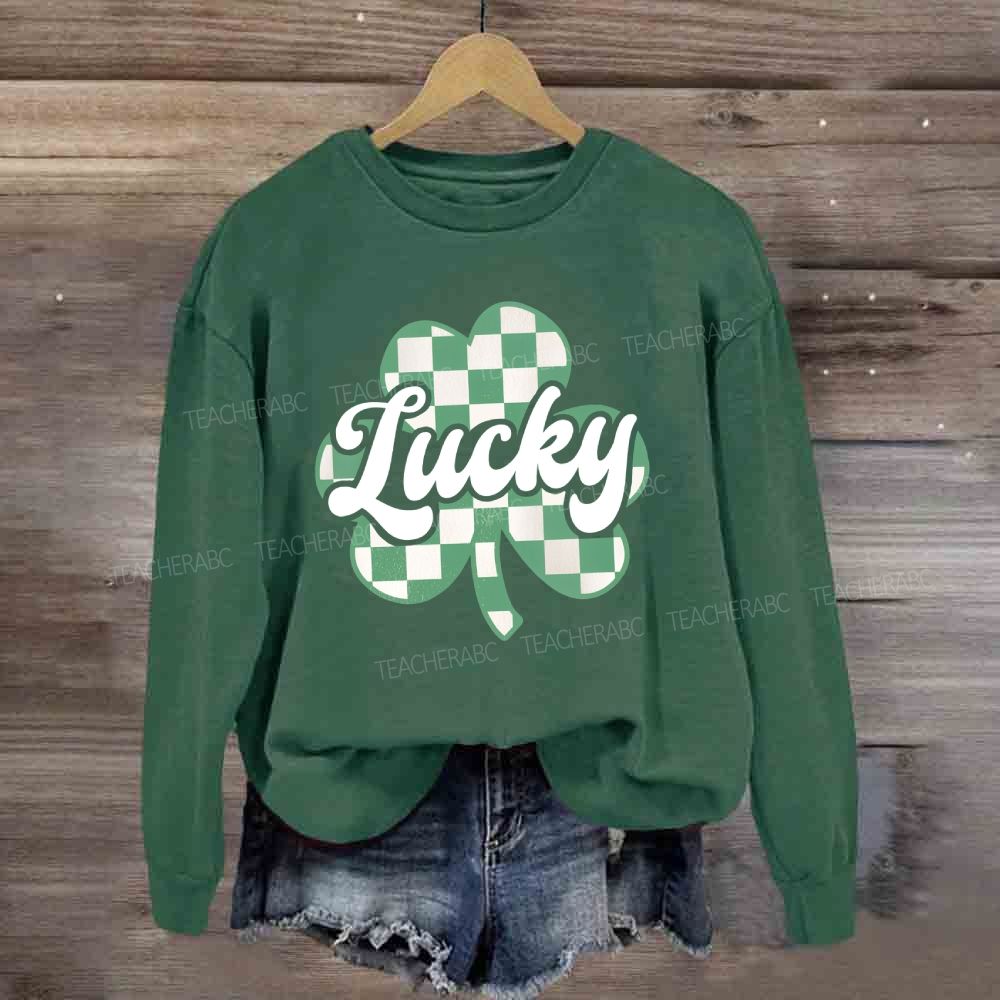 Lucky Checked Clover Saint Patrick'S Day Sweatshirt