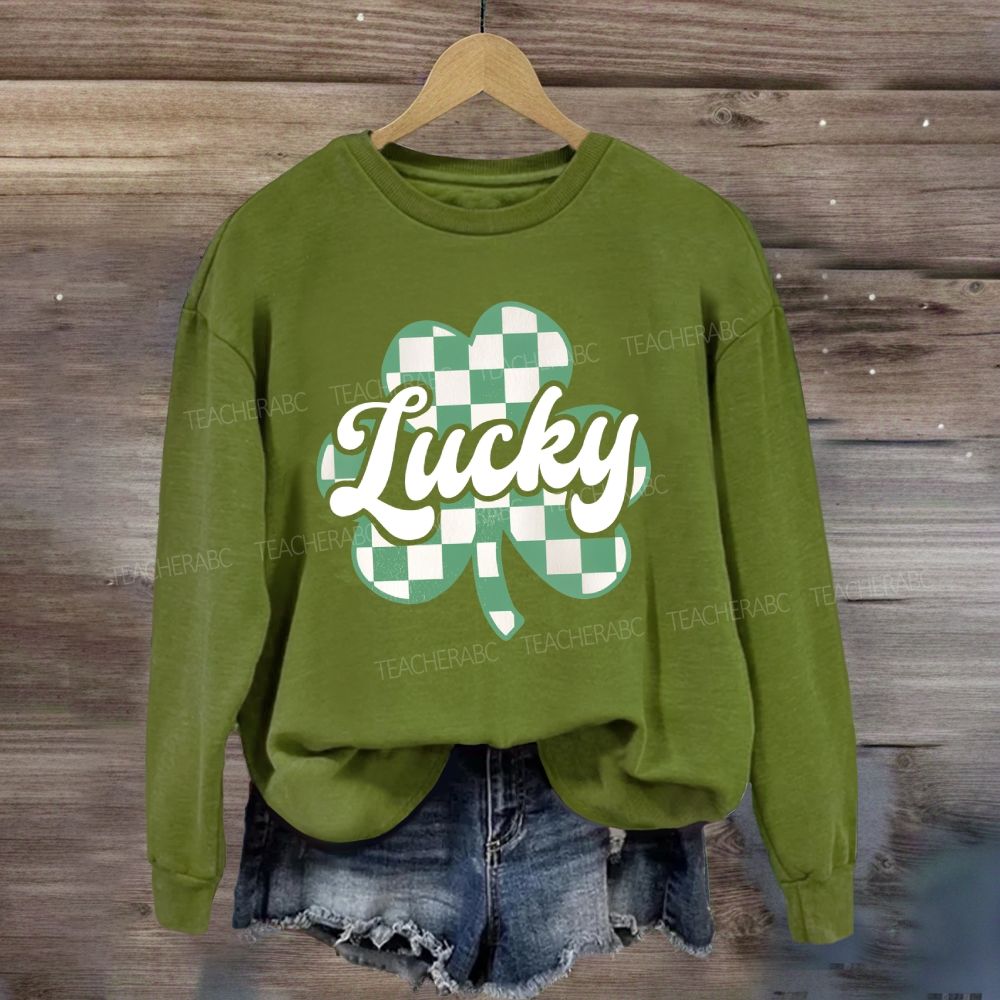 Lucky Checked Clover Saint Patrick'S Day Sweatshirt