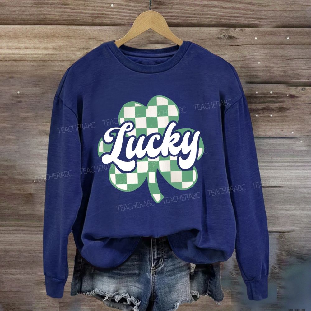 Lucky Checked Clover Saint Patrick'S Day Sweatshirt