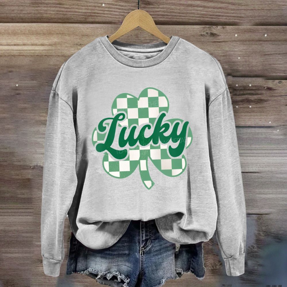 Lucky Checked Clover Saint Patrick'S Day Sweatshirt