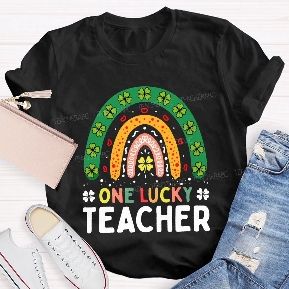 One Lucky Teacher Four-Leaf Clover And Colorful Fonts Teacher T-shirt