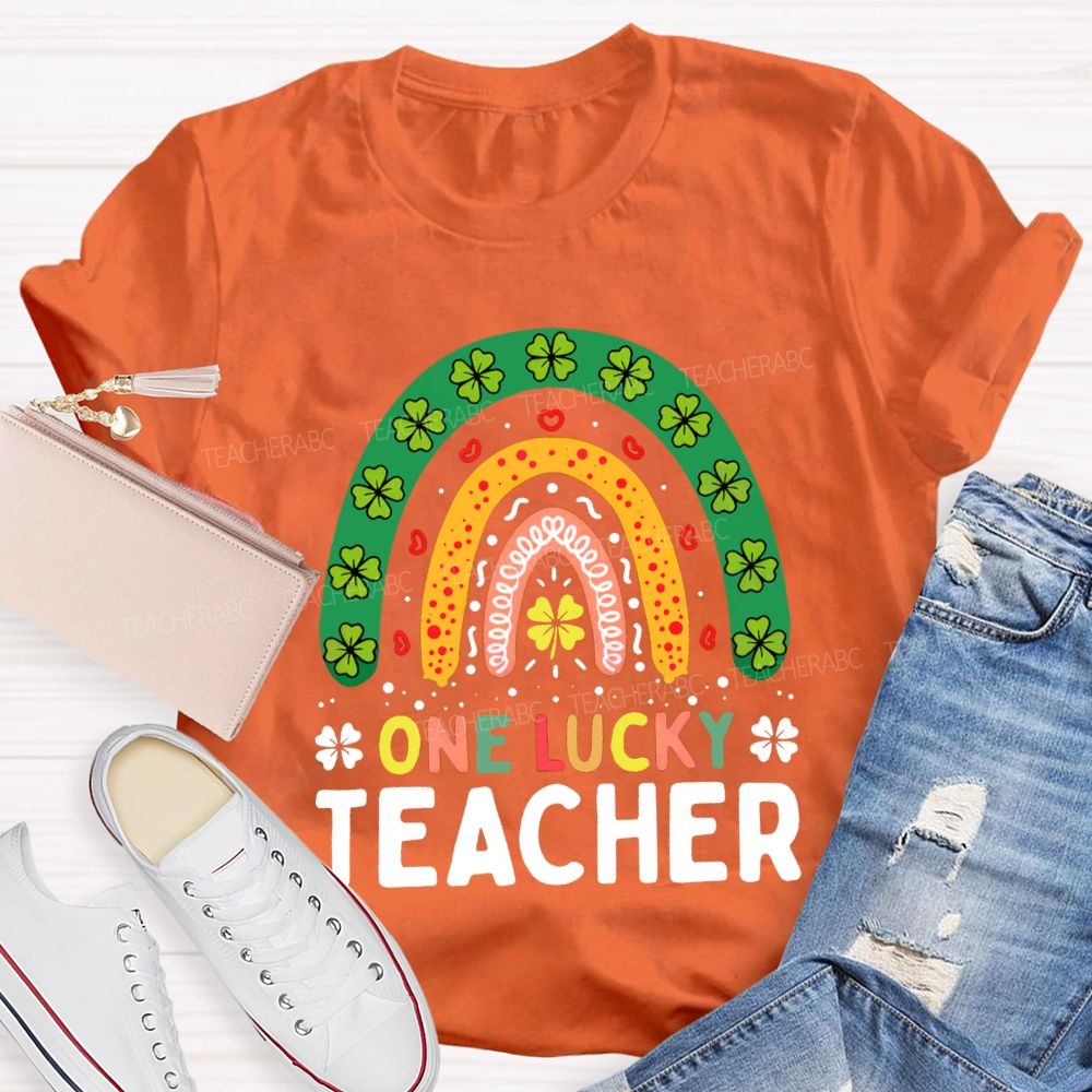 One Lucky Teacher Four-Leaf Clover And Colorful Fonts Teacher T-shirt