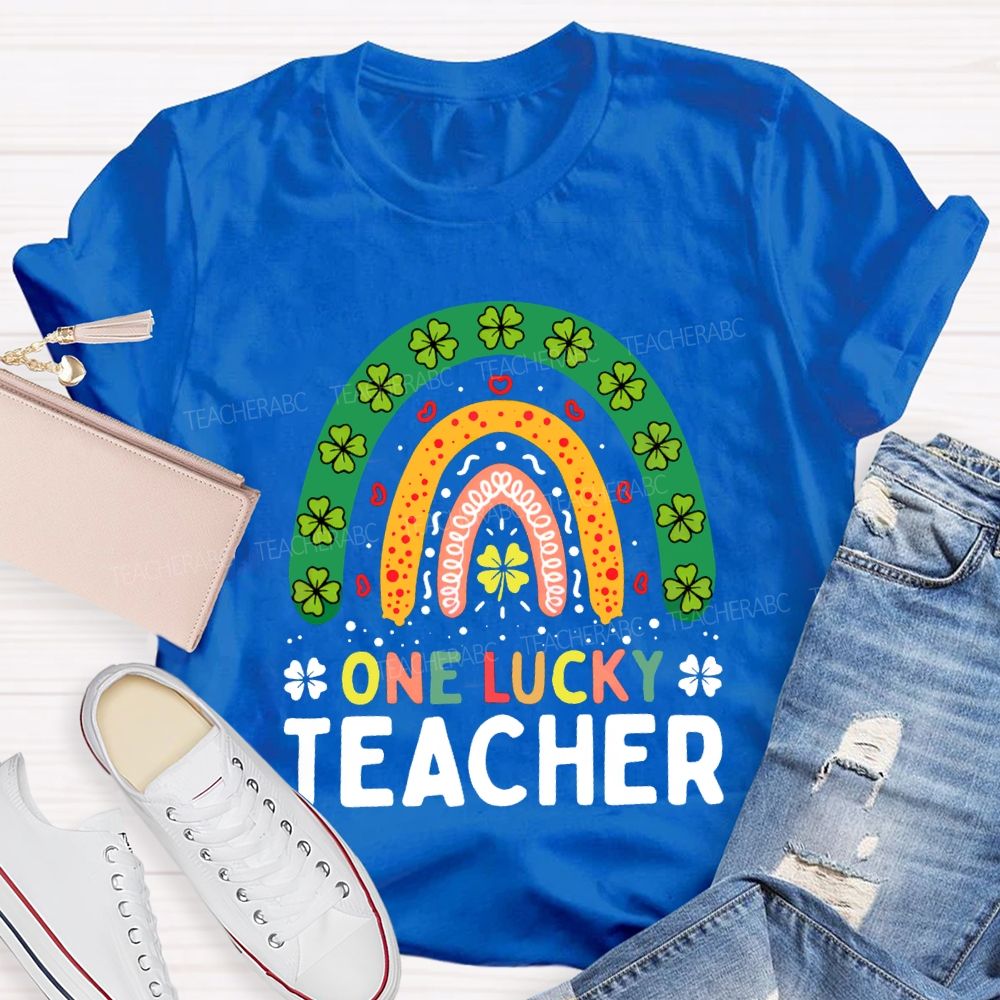 One Lucky Teacher Four-Leaf Clover And Colorful Fonts Teacher T-shirt