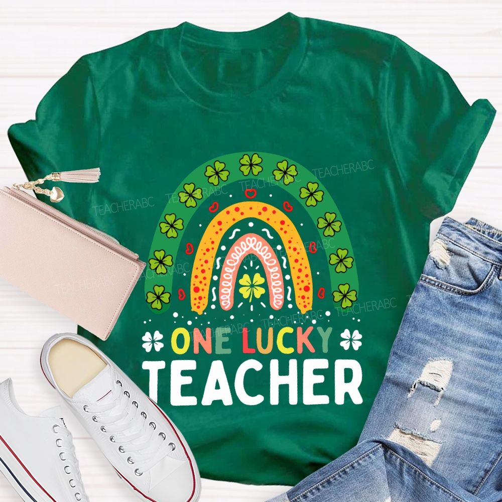 One Lucky Teacher Four-Leaf Clover And Colorful Fonts Teacher T-shirt