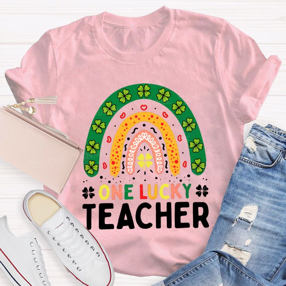 One Lucky Teacher Four-Leaf Clover And Colorful Fonts Teacher T-shirt