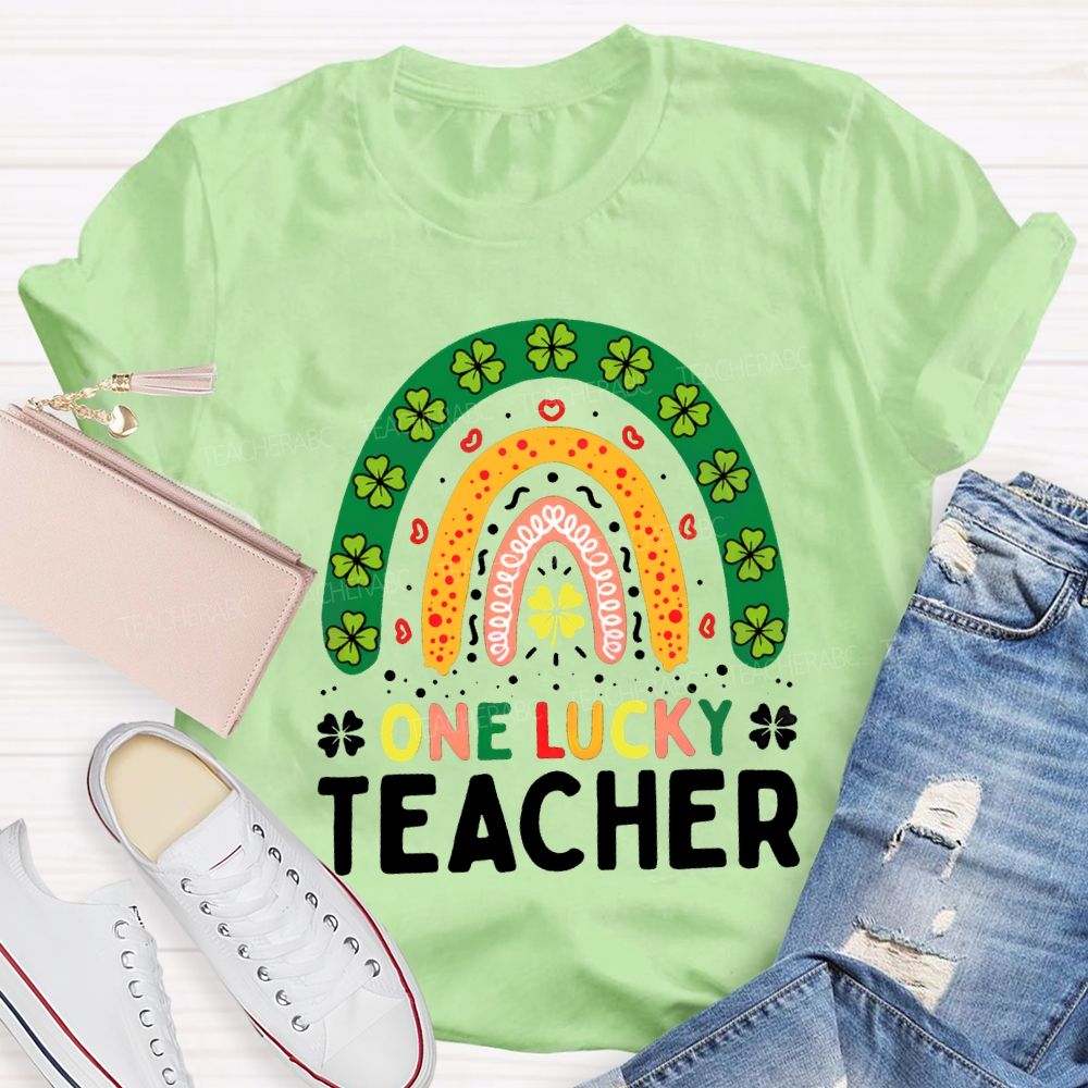 One Lucky Teacher Four-Leaf Clover And Colorful Fonts Teacher T-shirt
