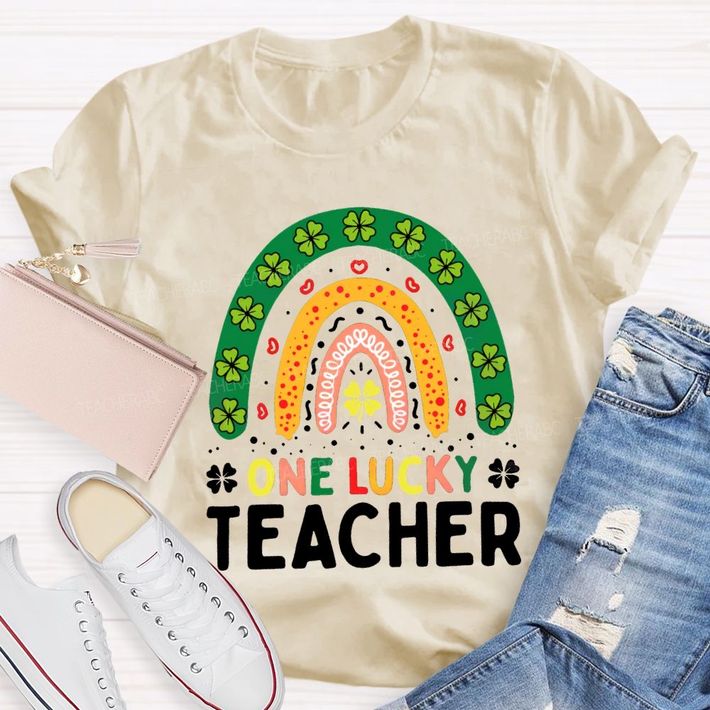 One Lucky Teacher Four-Leaf Clover And Colorful Fonts Teacher T-shirt