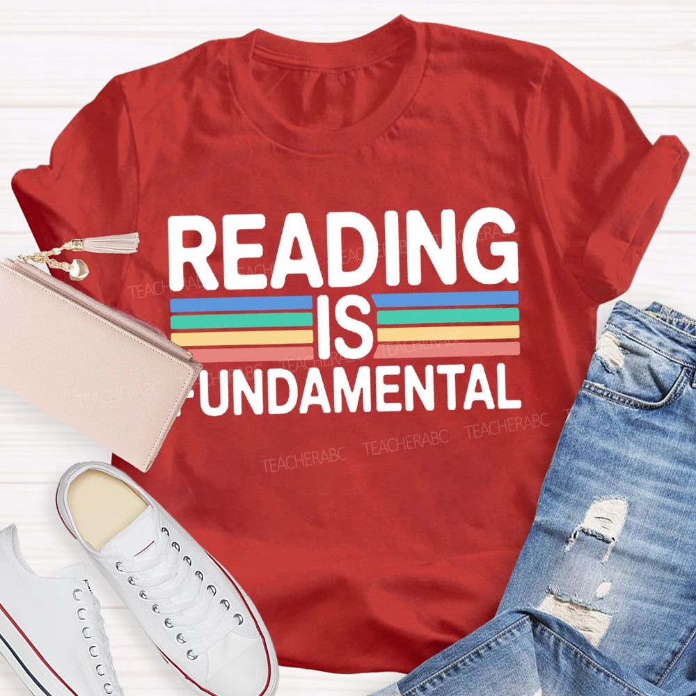 Reading Is Fundamental Colored Lines Teacher T-shirt