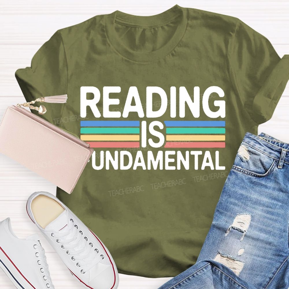 Reading Is Fundamental Colored Lines Teacher T-shirt
