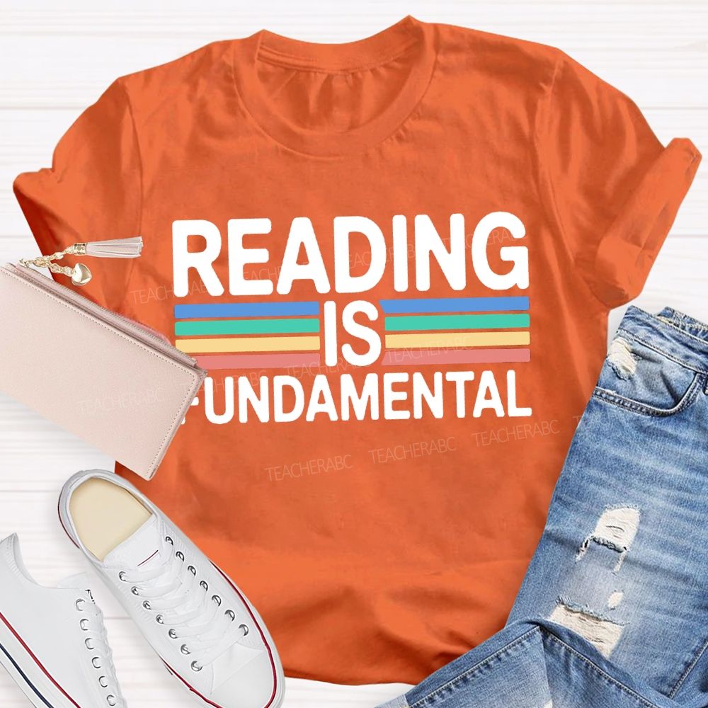 Reading Is Fundamental Colored Lines Teacher T-shirt