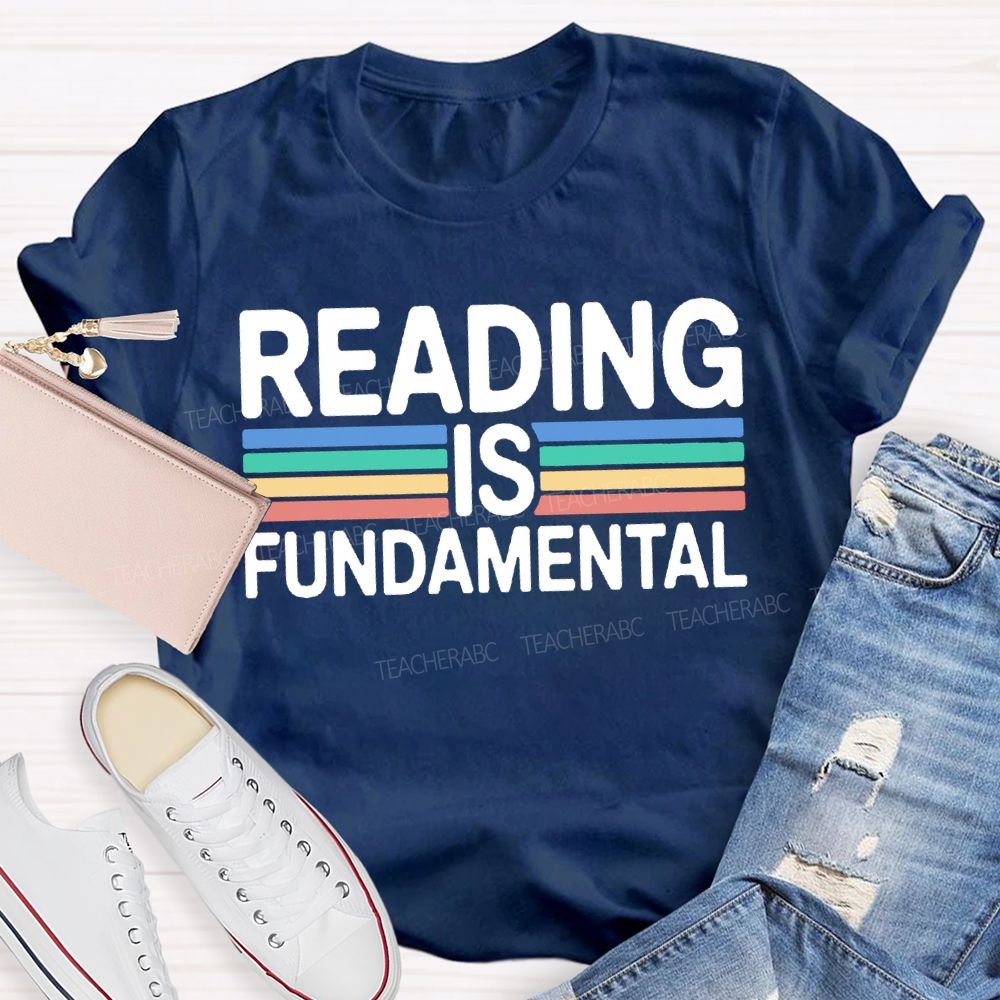 Reading Is Fundamental Colored Lines Teacher T-shirt