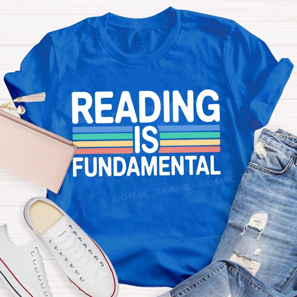 Reading Is Fundamental Colored Lines Teacher T-shirt