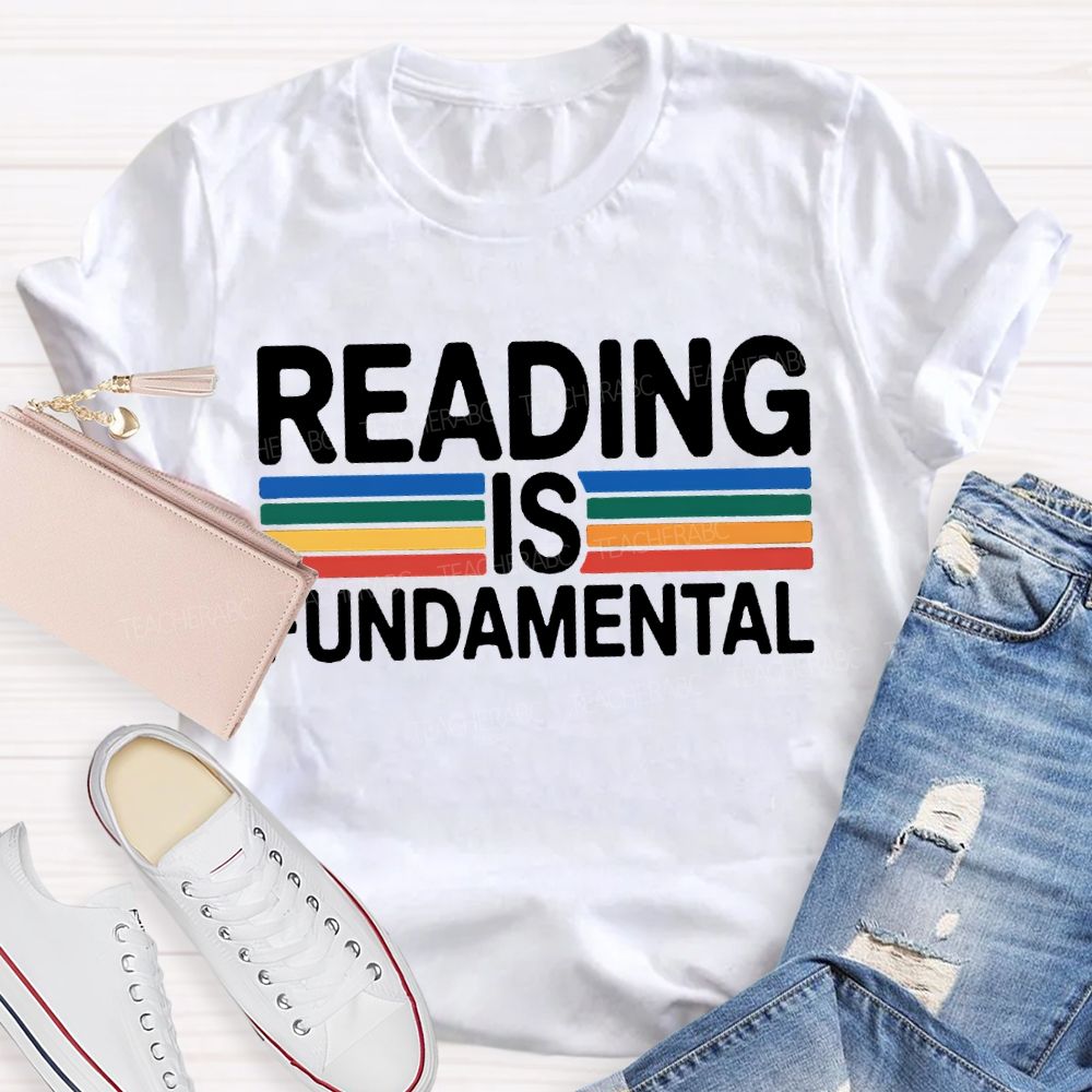Reading Is Fundamental Colored Lines Teacher T-shirt