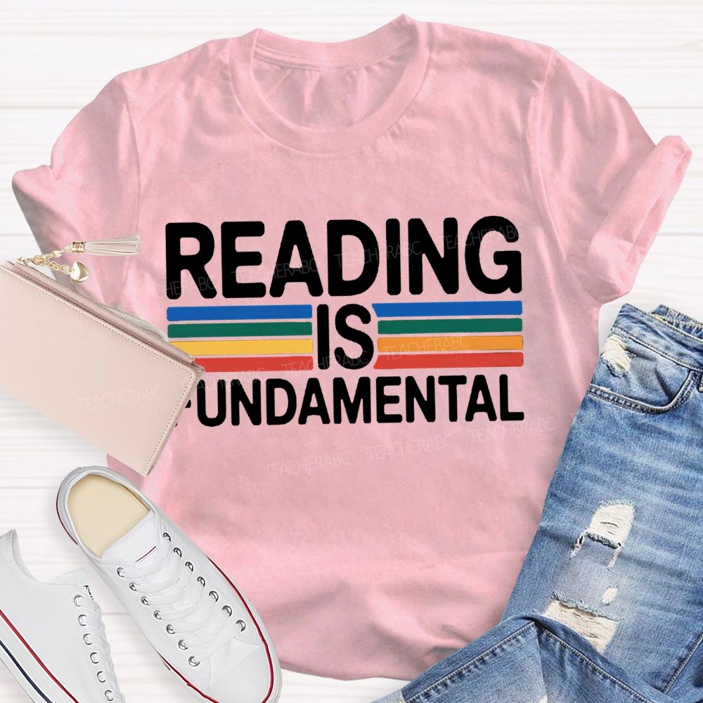 Reading Is Fundamental Colored Lines Teacher T-shirt