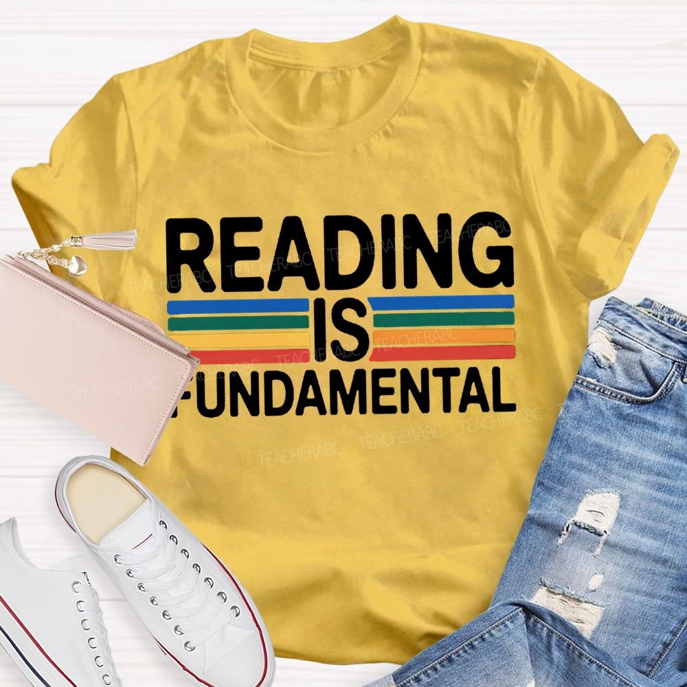 Reading Is Fundamental Colored Lines Teacher T-shirt