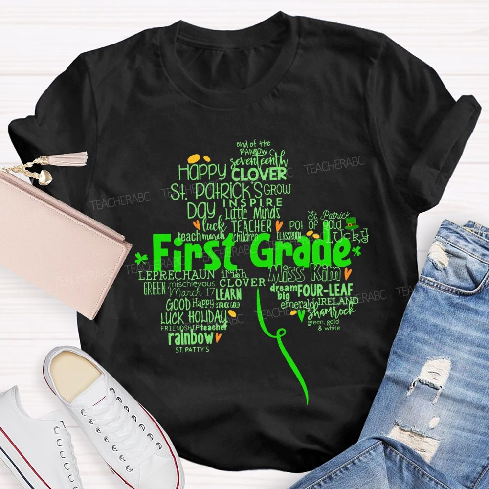 Personalized Grade Happy Clover Inspire Little Minds Luck Teacher T-shirt