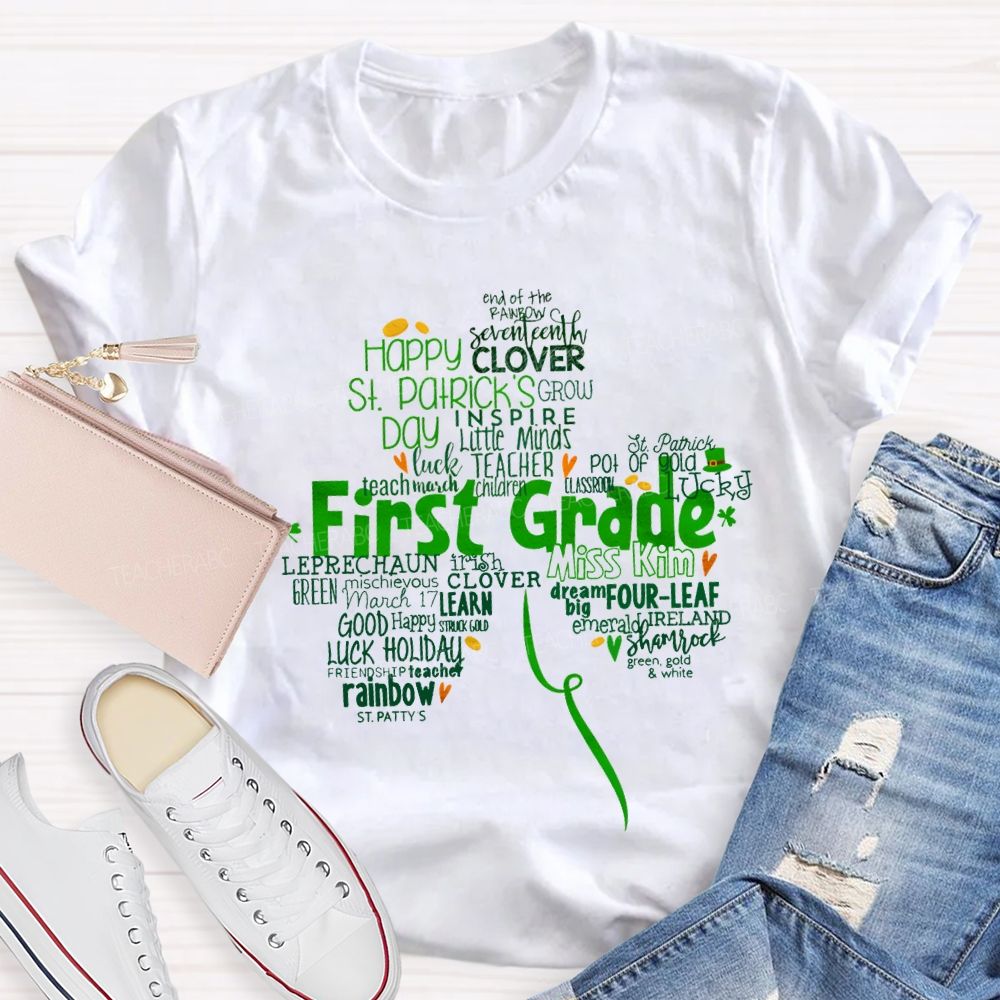 Personalized Grade Happy Clover Inspire Little Minds Luck Teacher T-shirt