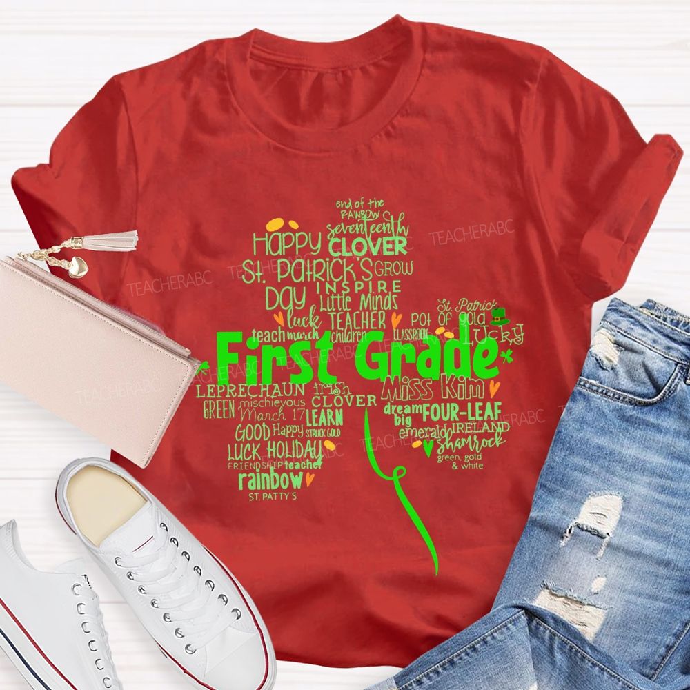 Personalized Grade Happy Clover Inspire Little Minds Luck Teacher T-shirt