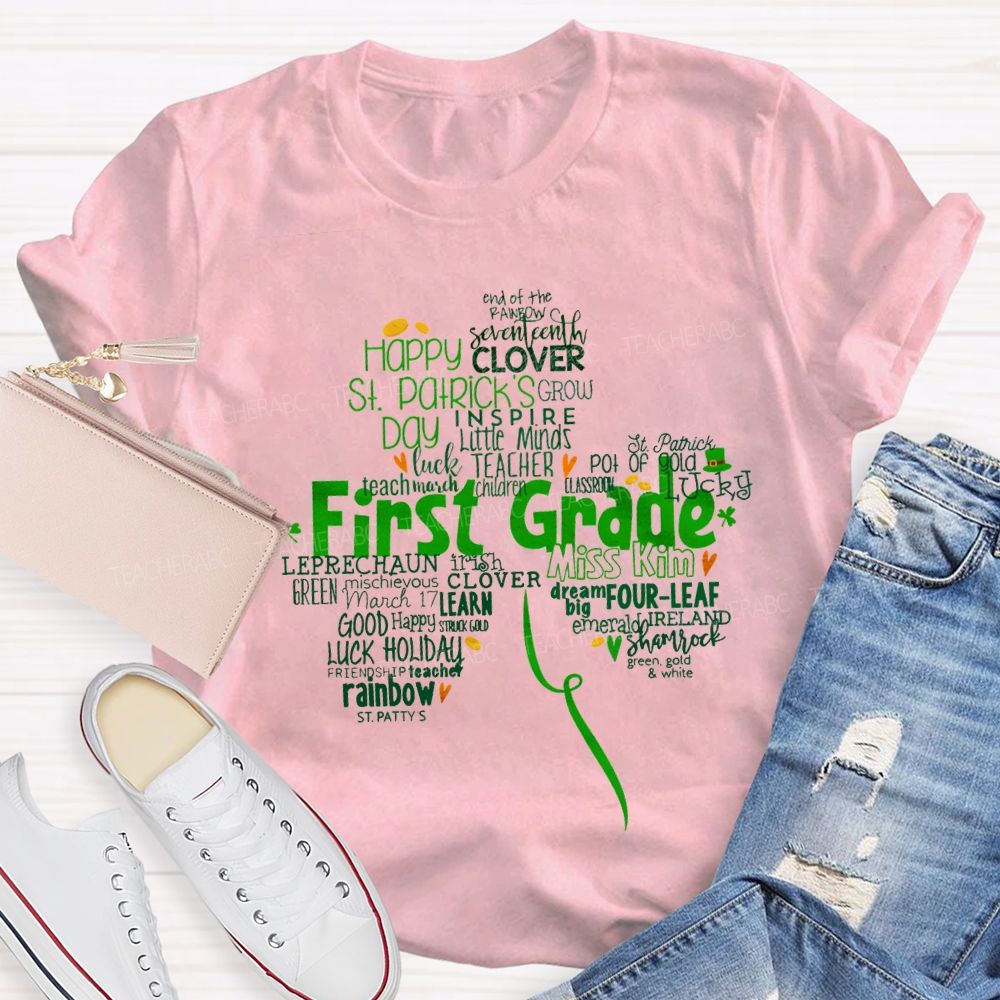 Personalized Grade Happy Clover Inspire Little Minds Luck Teacher T-shirt