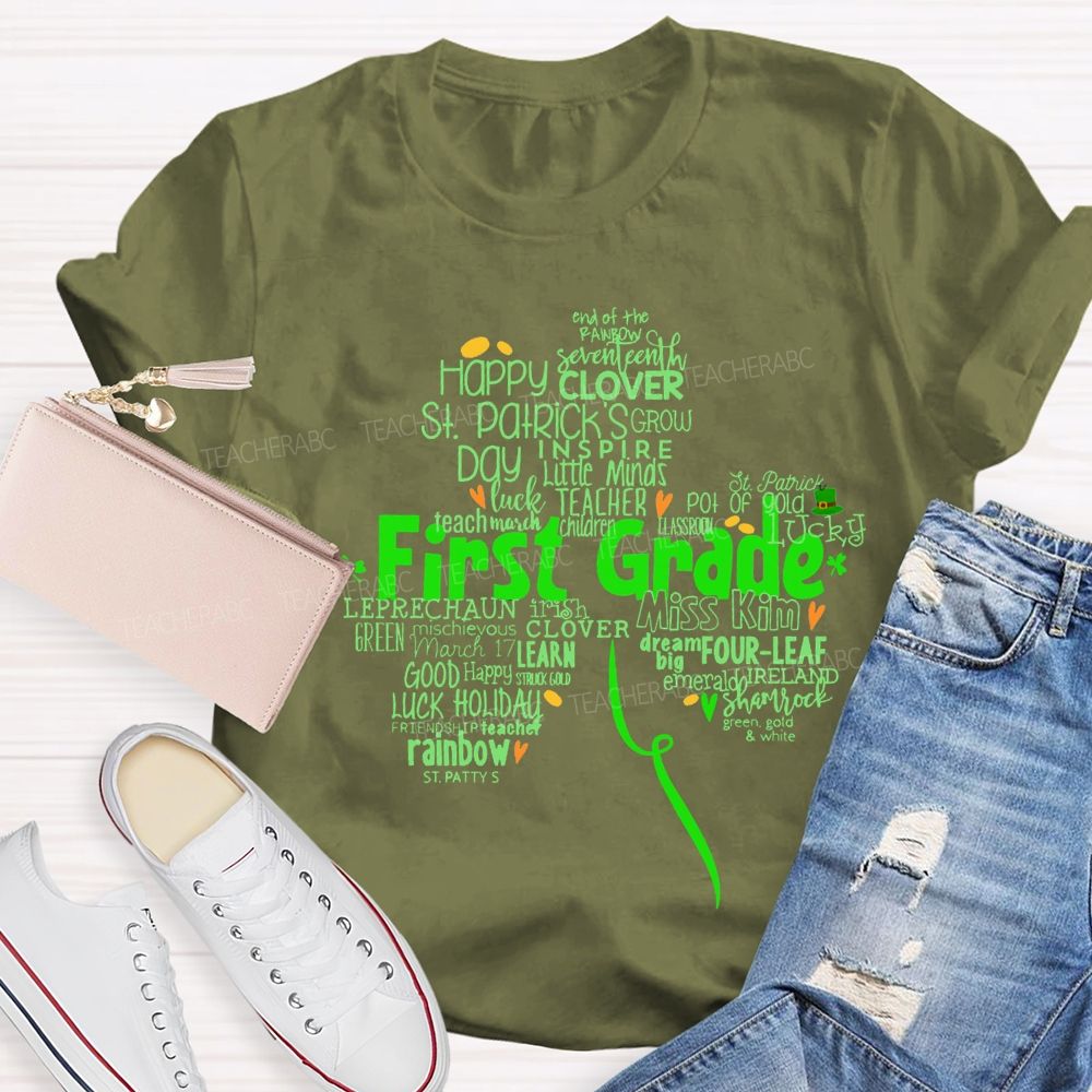 Personalized Grade Happy Clover Inspire Little Minds Luck Teacher T-shirt