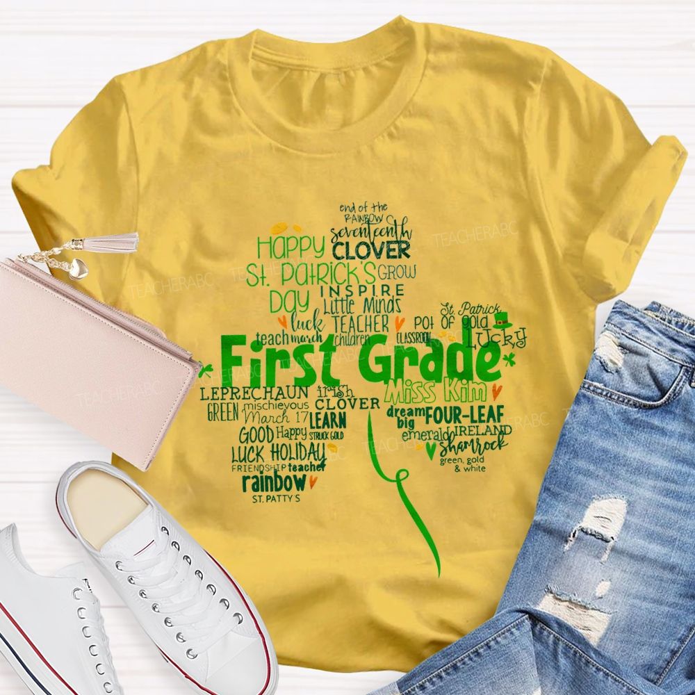 Personalized Grade Happy Clover Inspire Little Minds Luck Teacher T-shirt