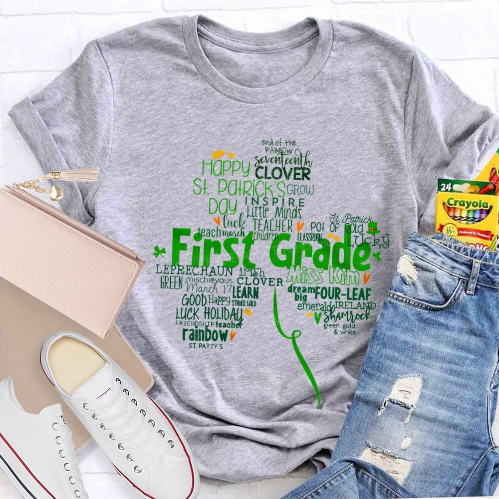 Personalized Grade Happy Clover Inspire Little Minds Luck Teacher T-shirt