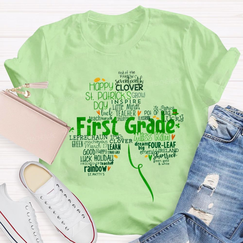 Personalized Grade Happy Clover Inspire Little Minds Luck Teacher T-shirt