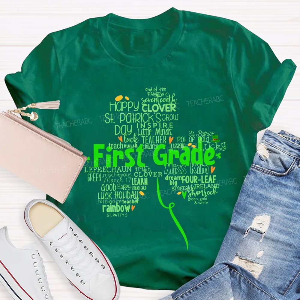 Personalized Grade Happy Clover Inspire Little Minds Luck Teacher T-shirt
