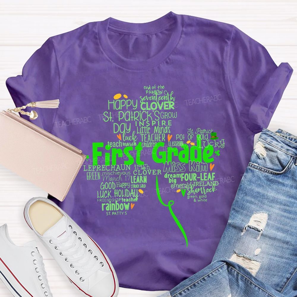 Personalized Grade Happy Clover Inspire Little Minds Luck Teacher T-shirt
