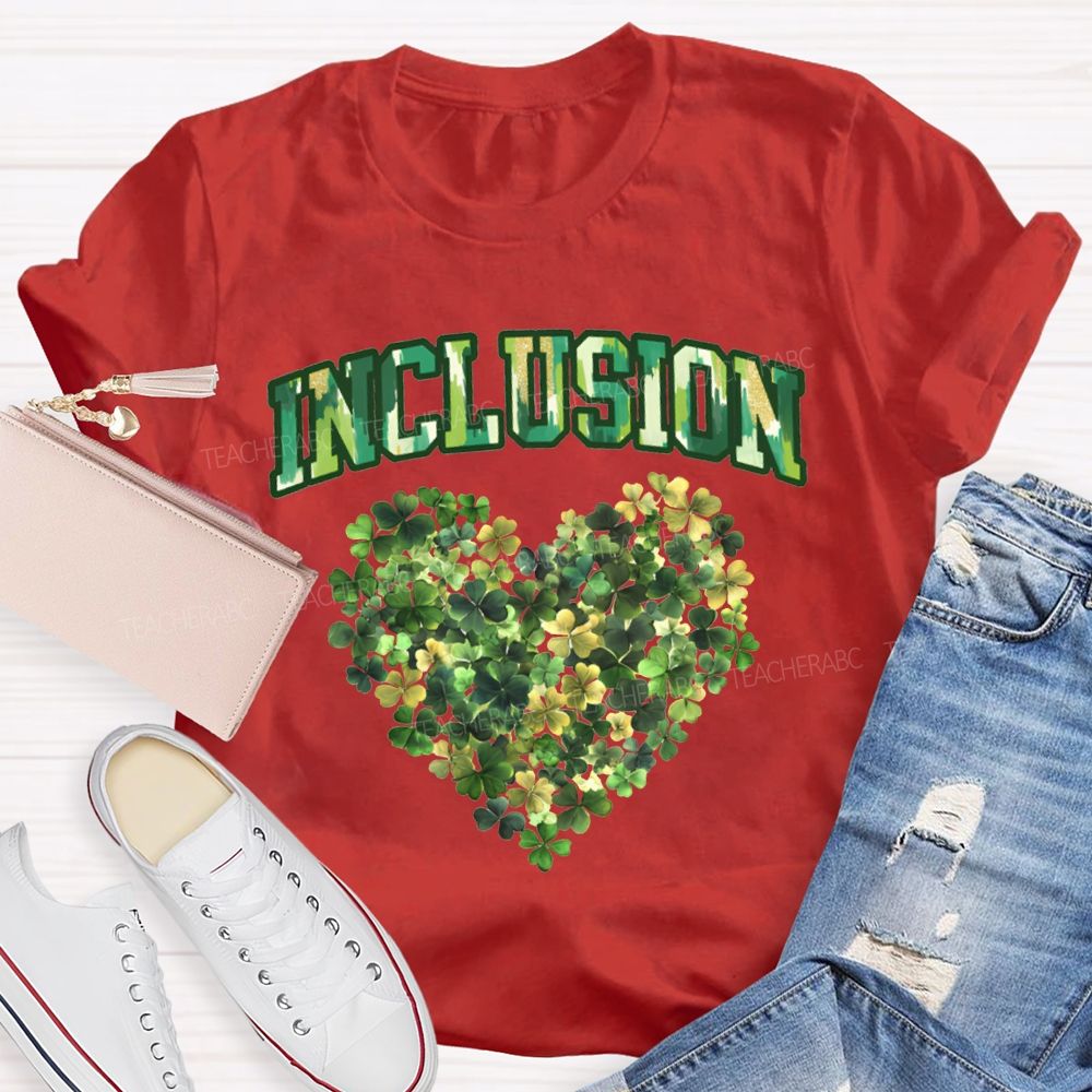 Inclusion Lucky Clover And Heart Print Special Education T-shirt