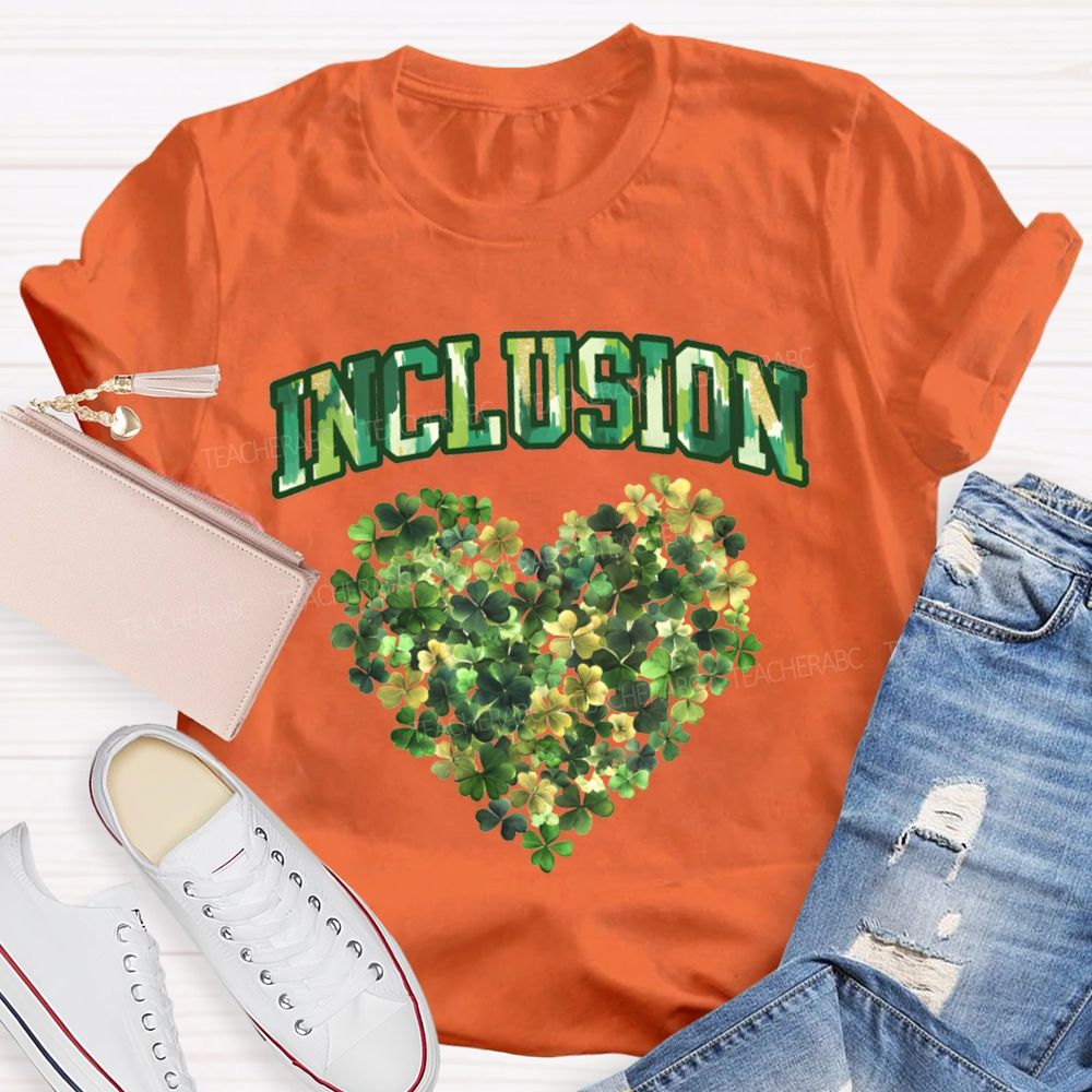 Inclusion Lucky Clover And Heart Print Special Education T-shirt