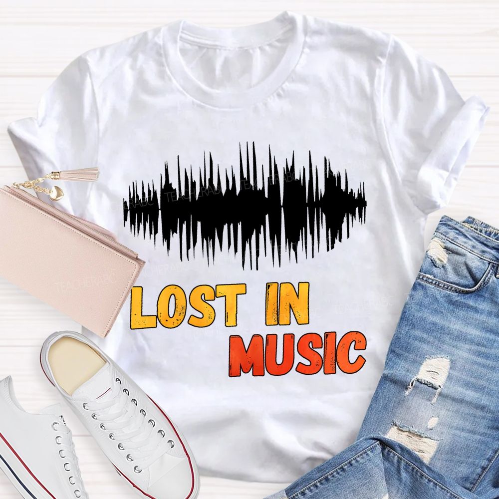 Lost In Music Colored Font Music Teacher T-shirt