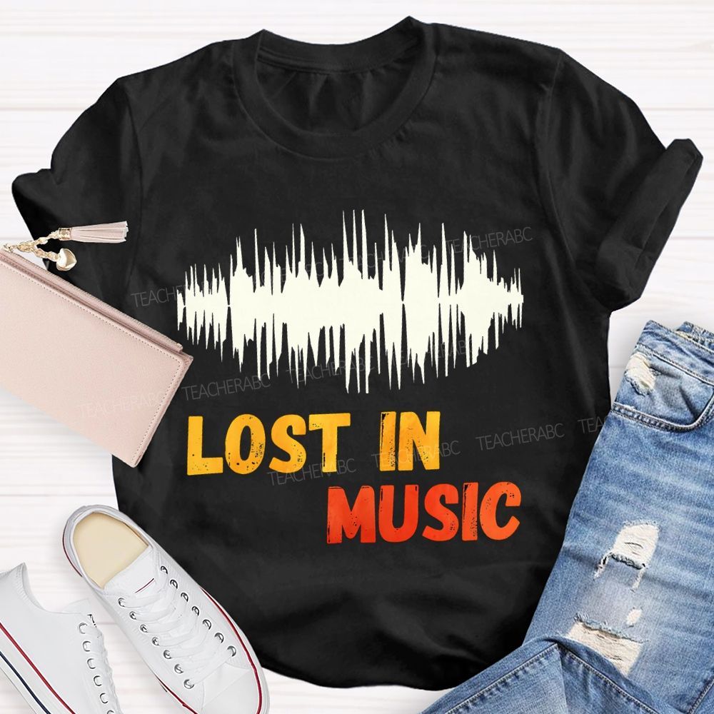 Lost In Music Colored Font Music Teacher T-shirt