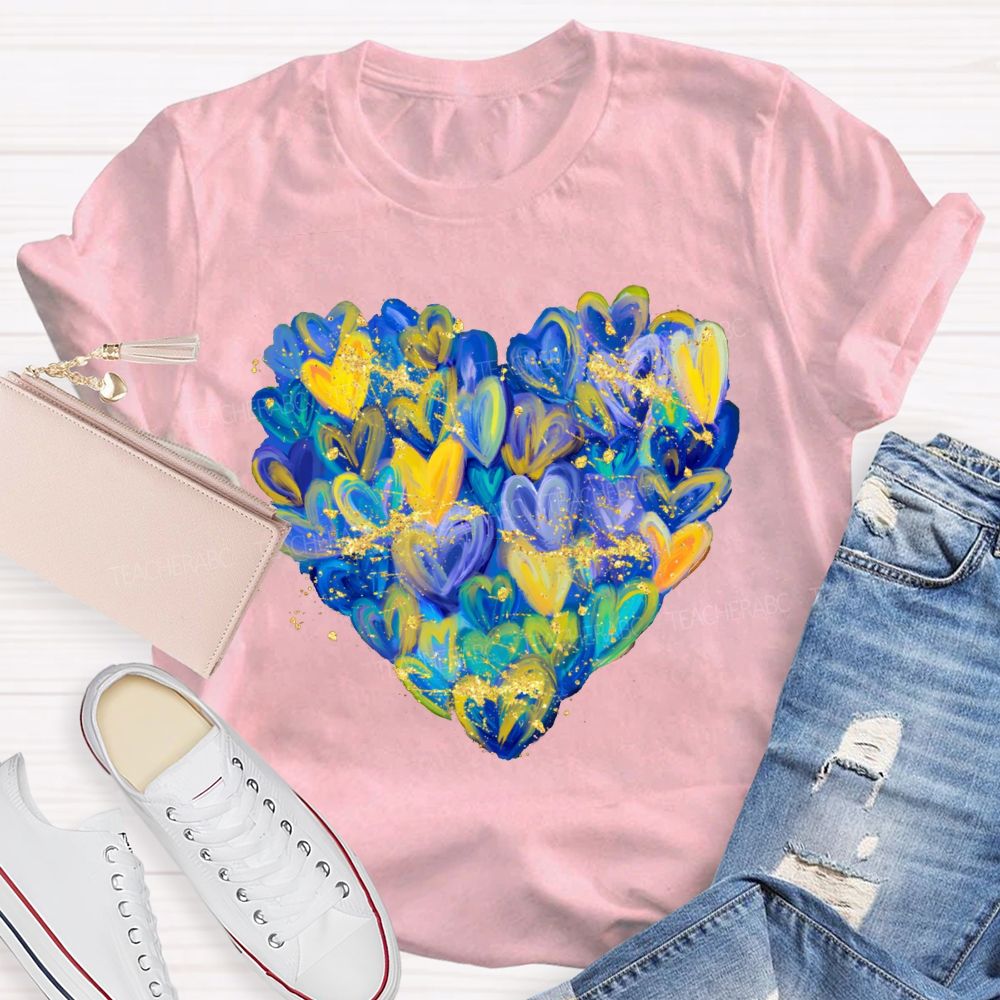 Brushstroke Heart Down Syndrome Awareness T-shirt