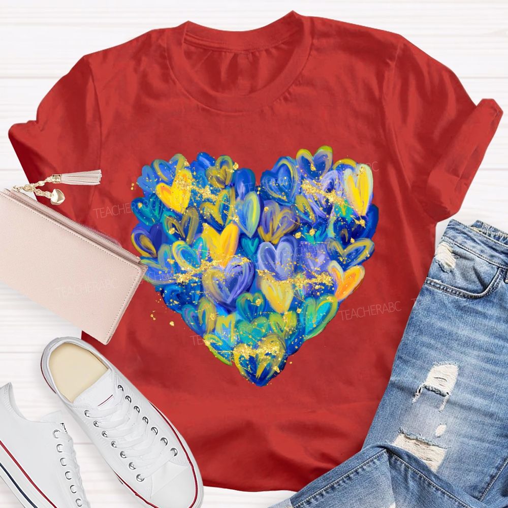 Brushstroke Heart Down Syndrome Awareness T-shirt