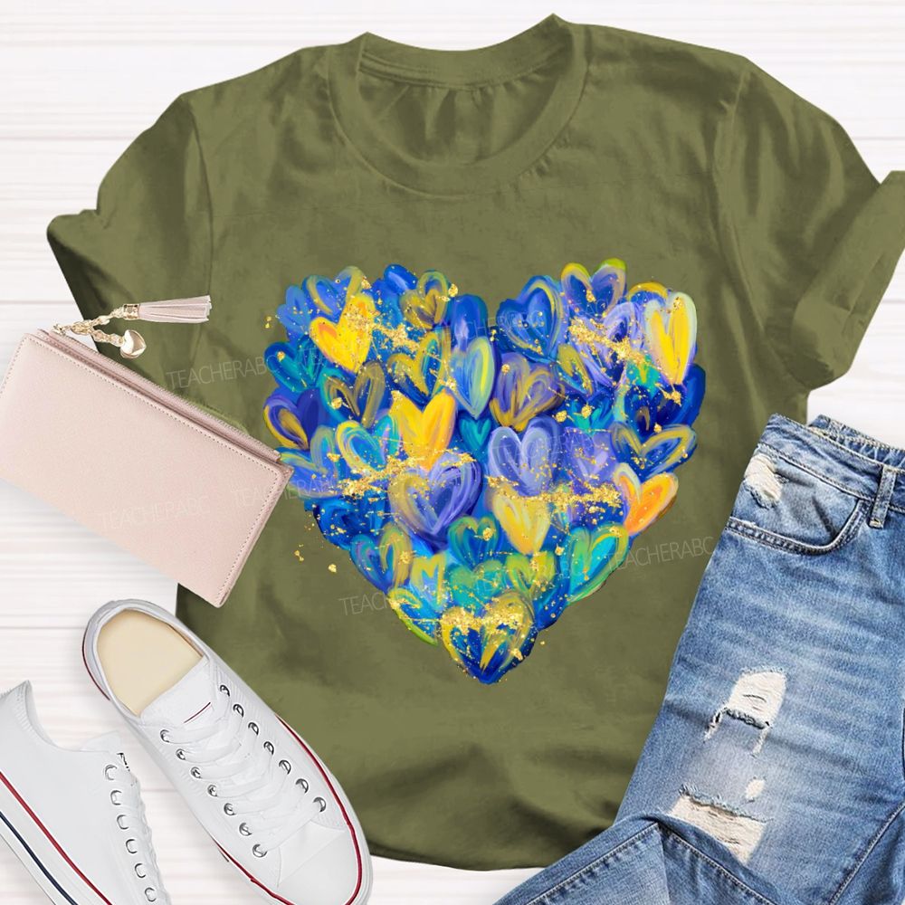 Brushstroke Heart Down Syndrome Awareness T-shirt