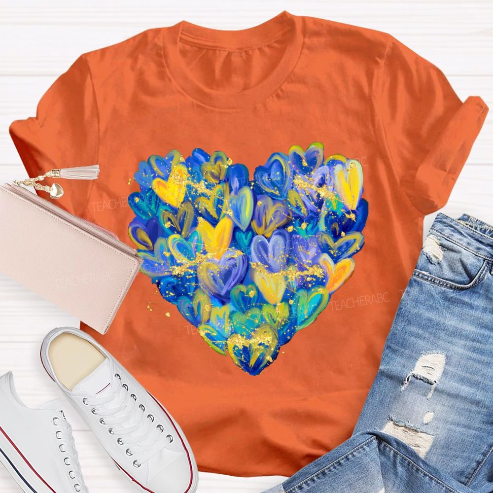 Brushstroke Heart Down Syndrome Awareness T-shirt