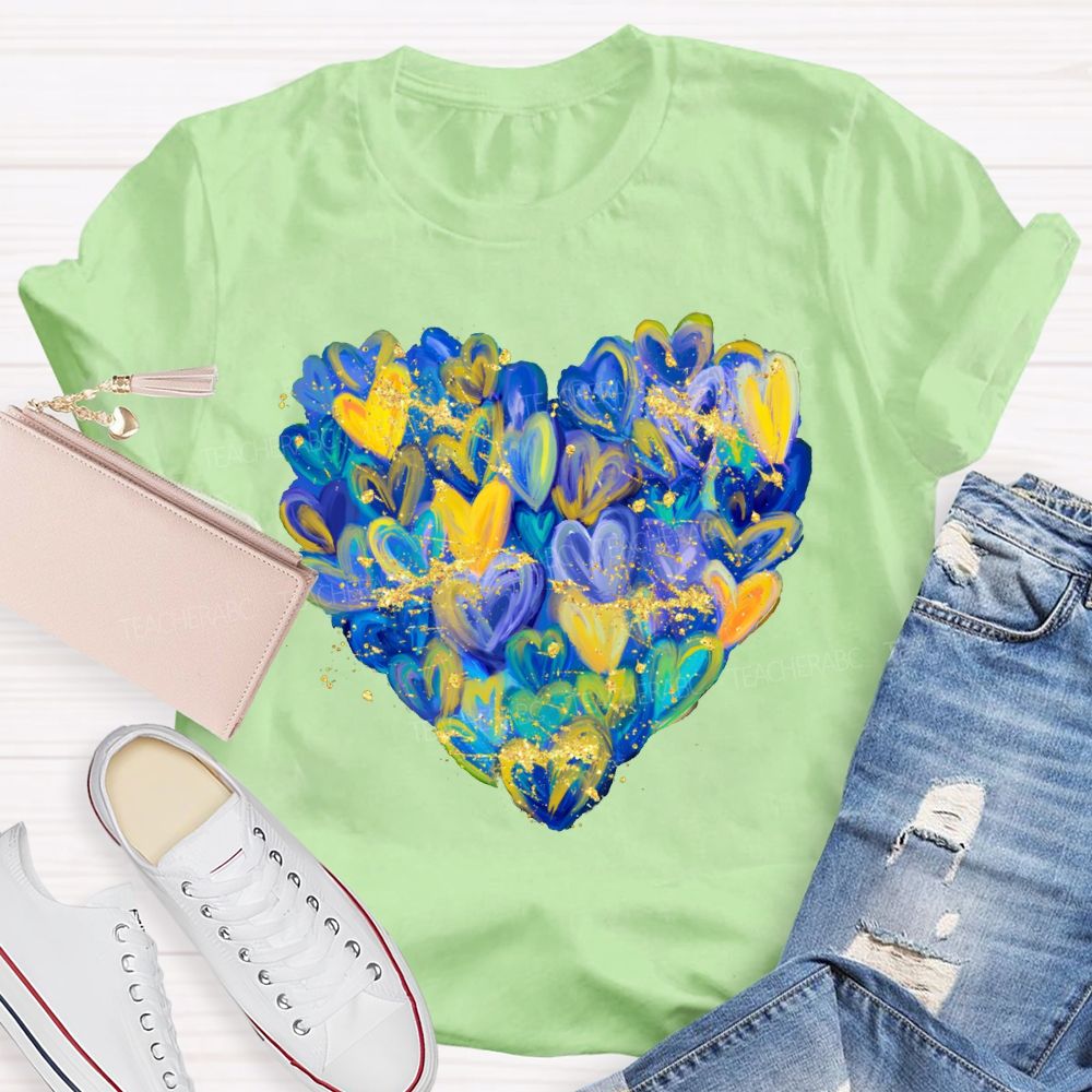 Brushstroke Heart Down Syndrome Awareness T-shirt