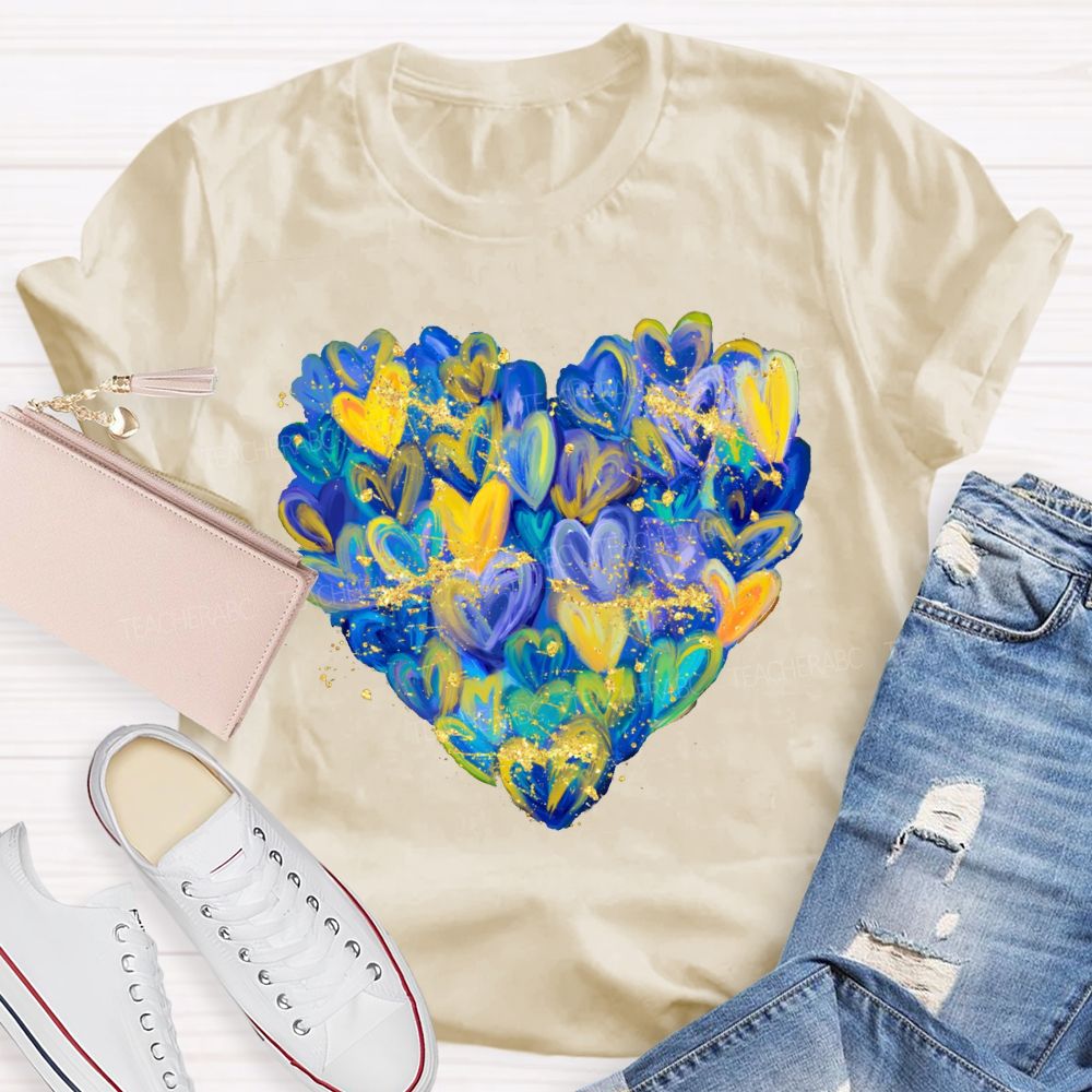 Brushstroke Heart Down Syndrome Awareness T-shirt