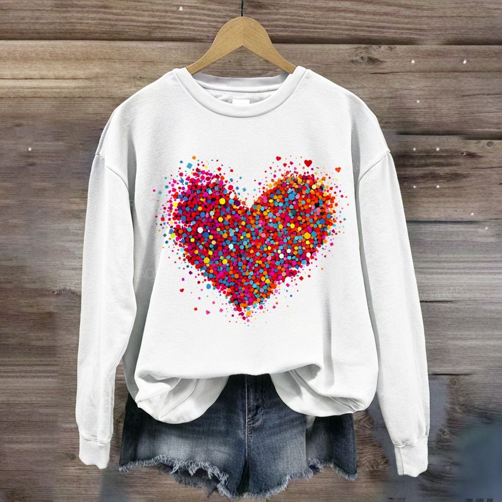 Confetti Heart Valentines Day Teacher Sweatshirt